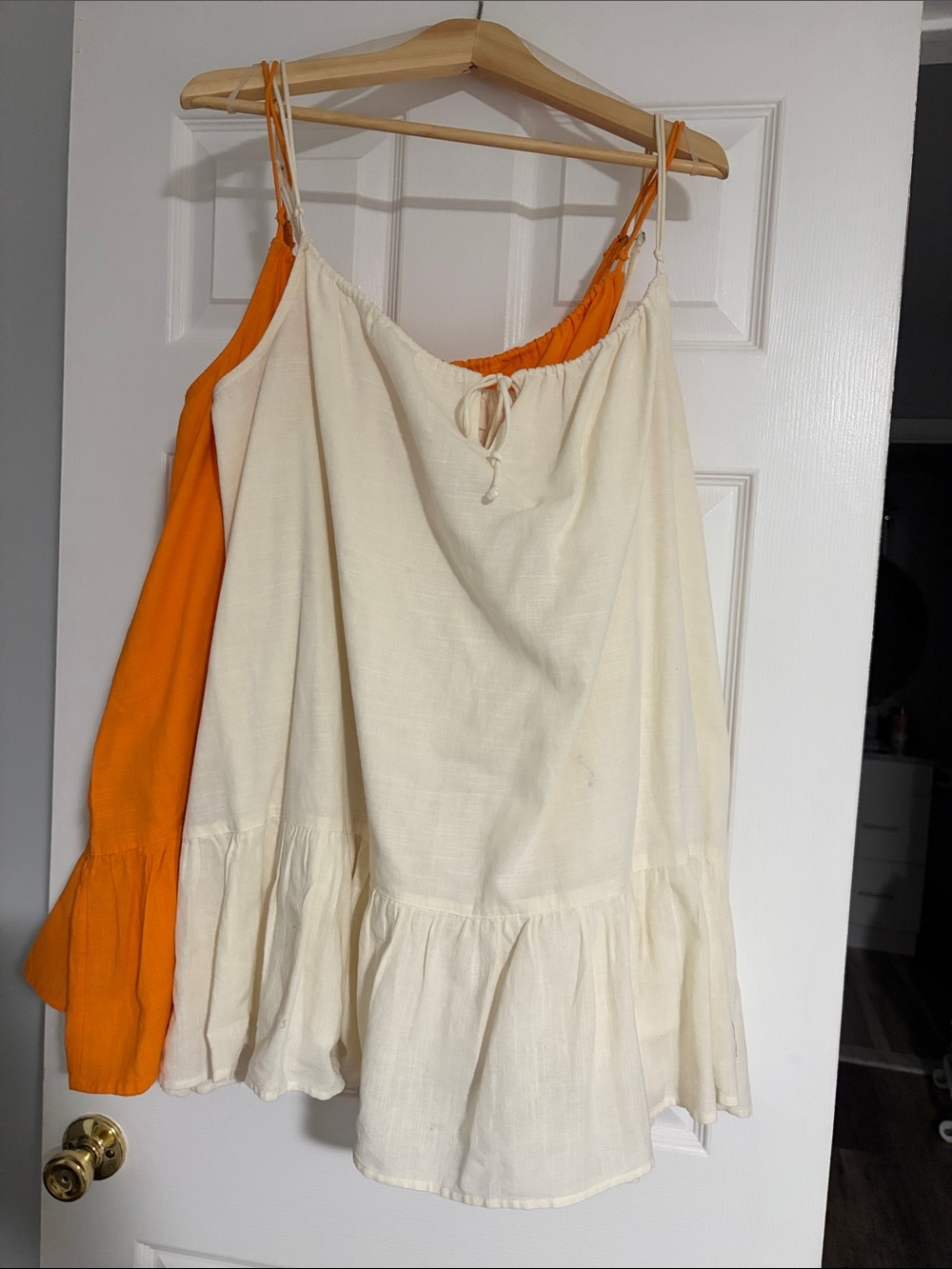 Urban outfitters 2-Women's Cream and Orange Spaghetti Strap Ruffle mini Dress .